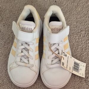 Adidas Kids White and Tan Sneakers
